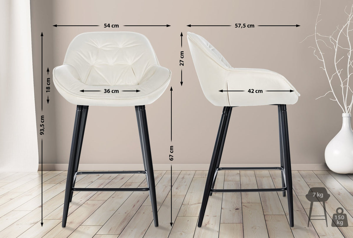 Set van 2 barkrukken Gibson creme,Fluweel creme