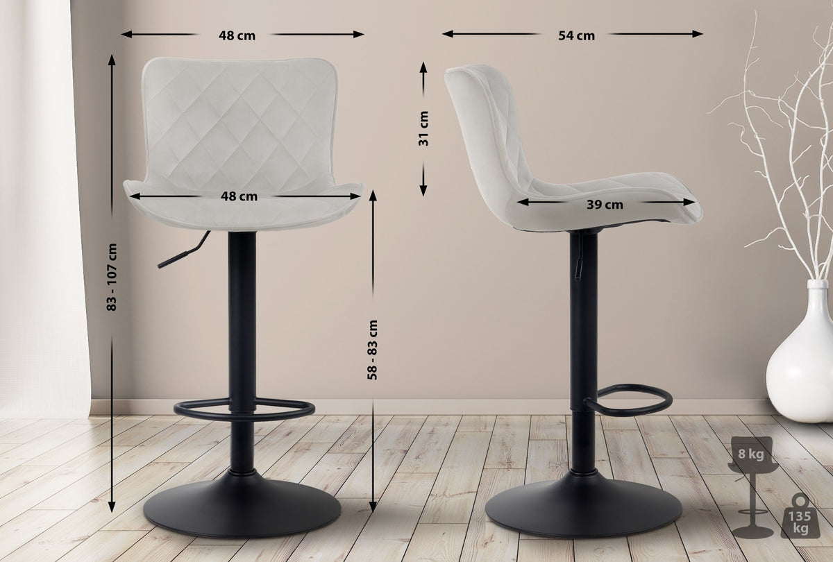 Set van 2 barkrukken Emma creme,Fluweel creme
