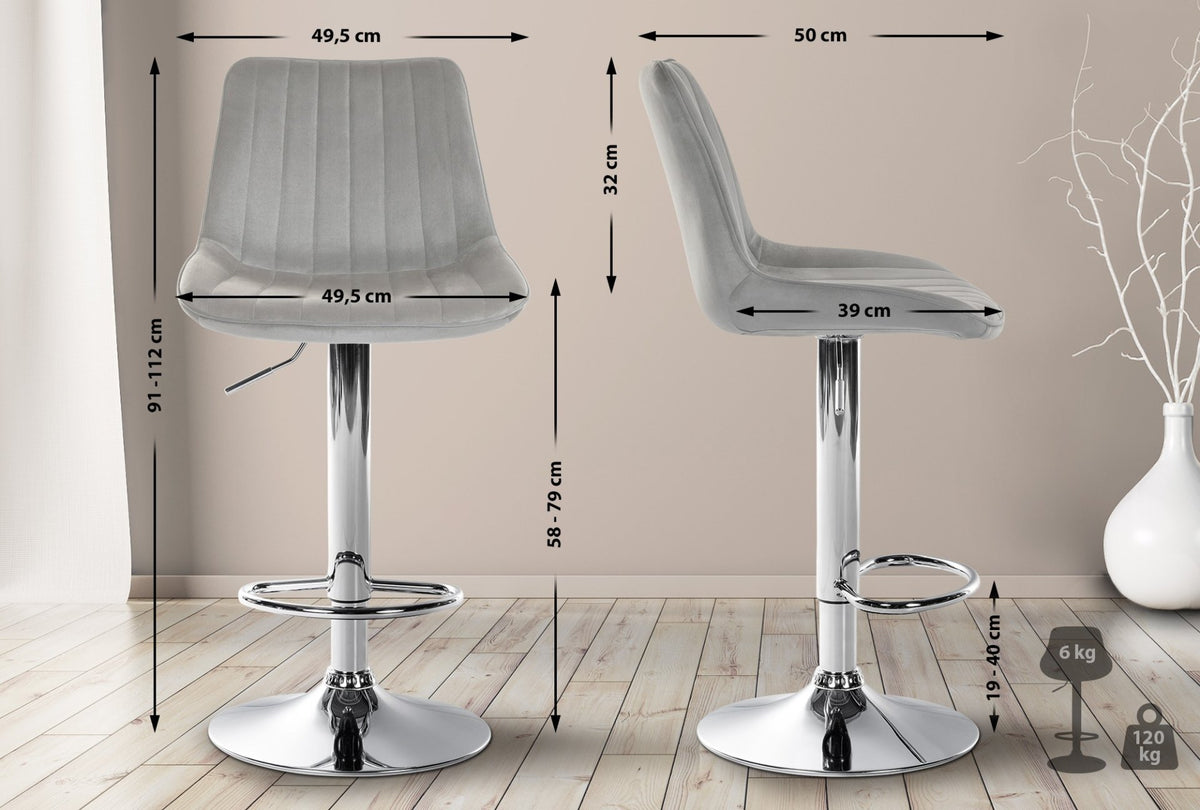 Barhocker Toni Samt chrom grau