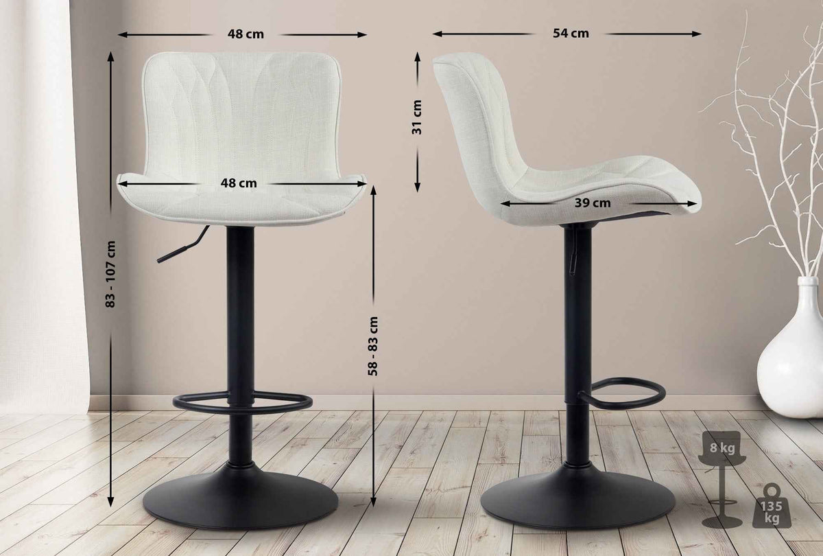 Set van 2 barkrukken Linus creme,Stof creme