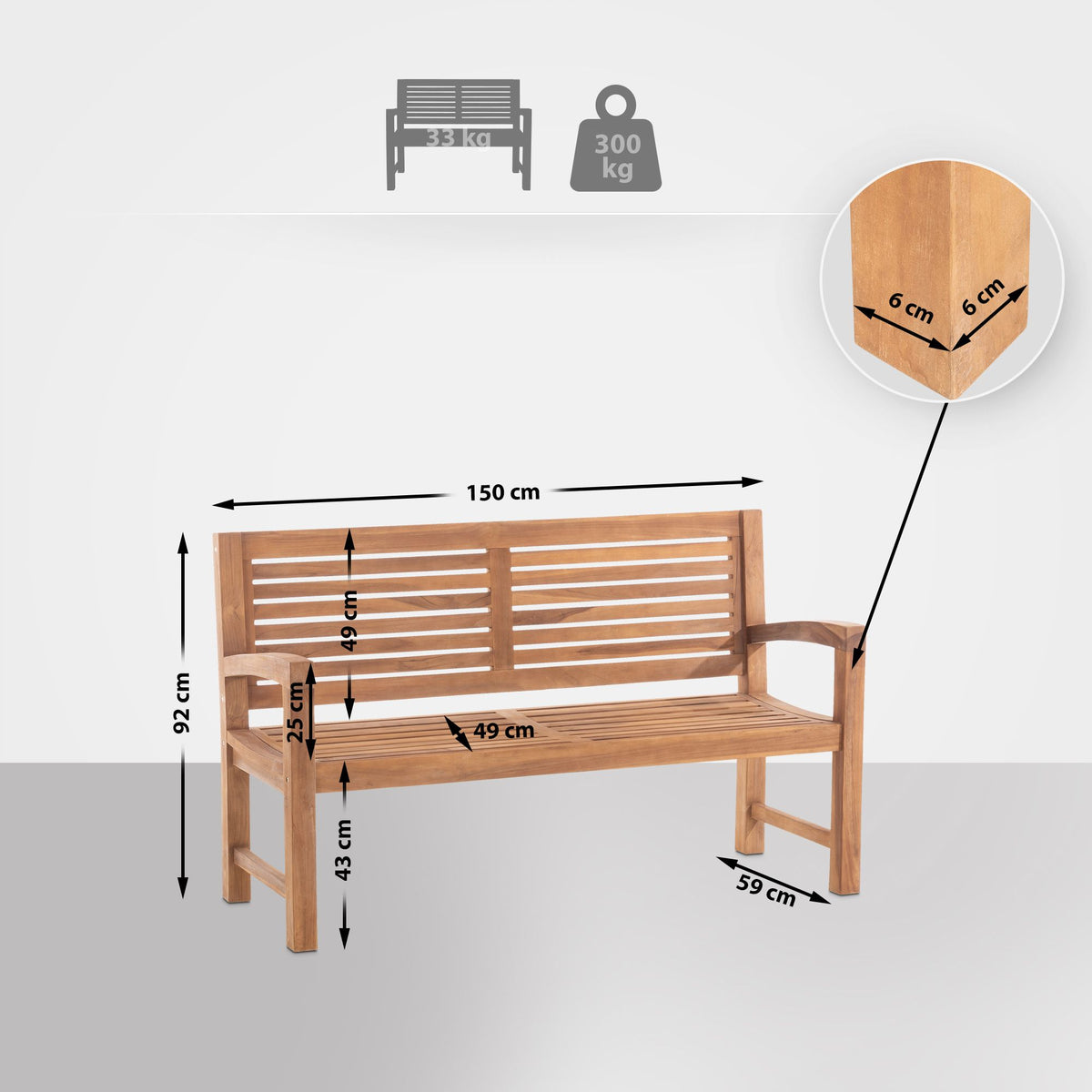 Teakbank Halden teak,150 cm teak
