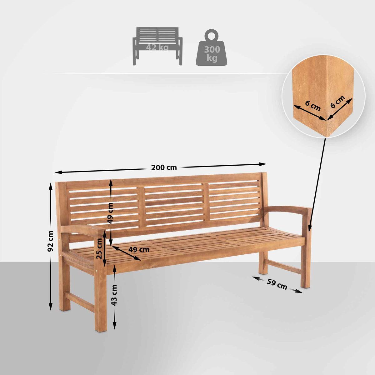 Teakbank Halden teak,200 cm teak