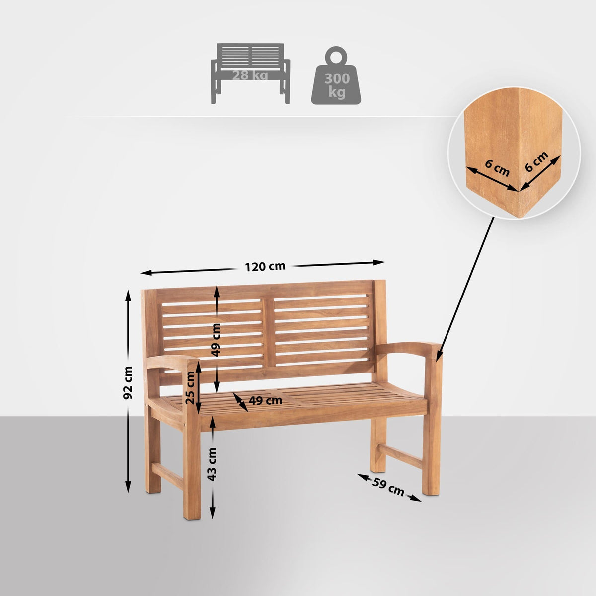 Teakbank Halden teak,120 cm teak