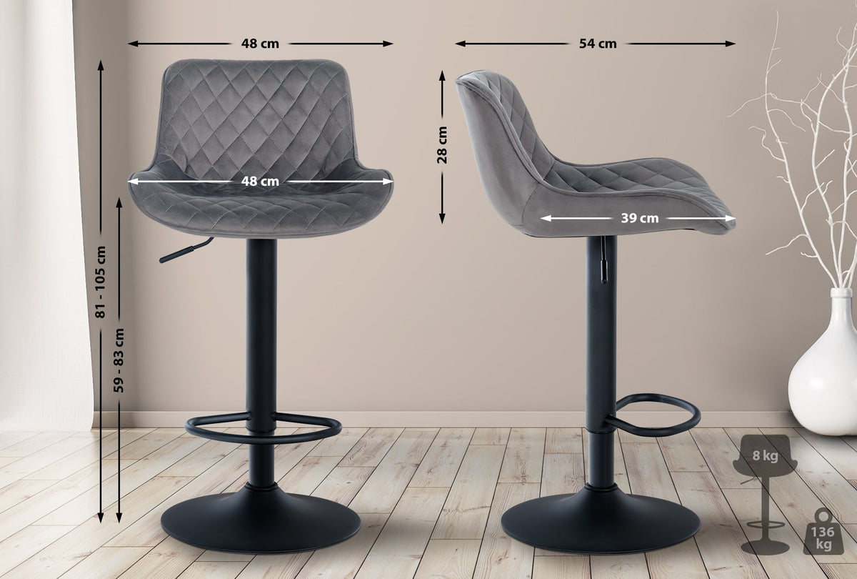 2er Set Barhocker Minosa Samt dunkelgrau