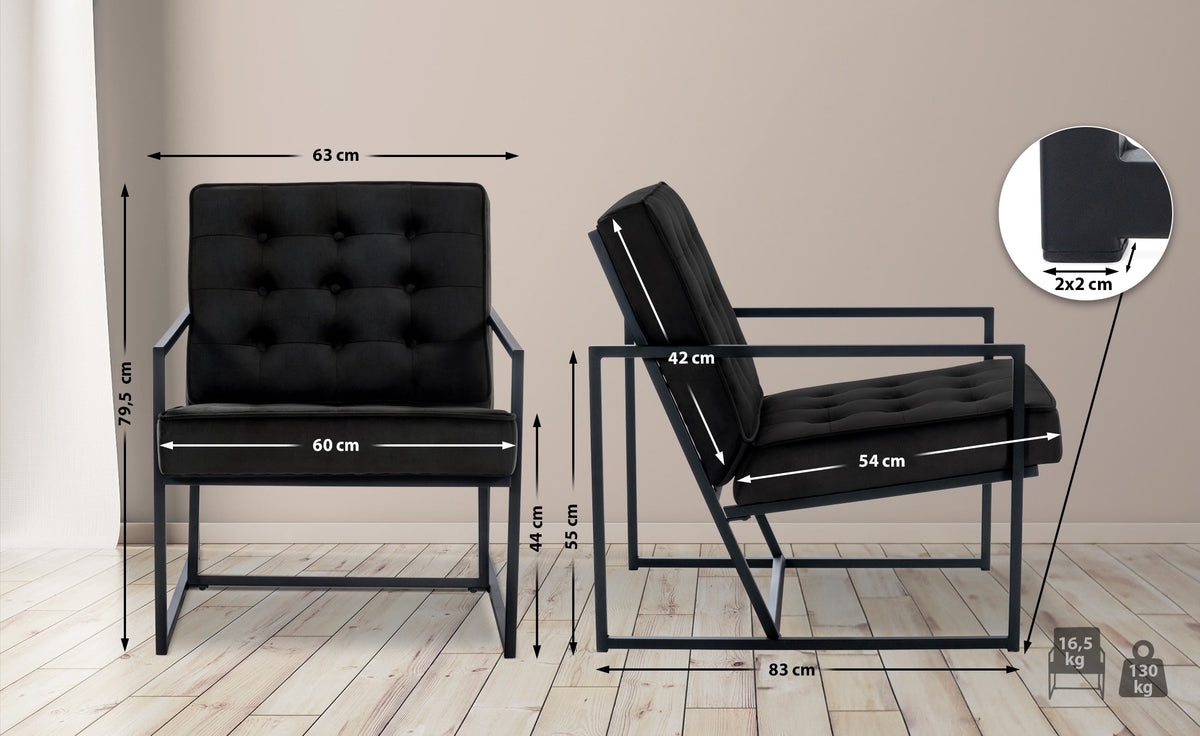 Lounger Avon Fluweel zwart schwarz
