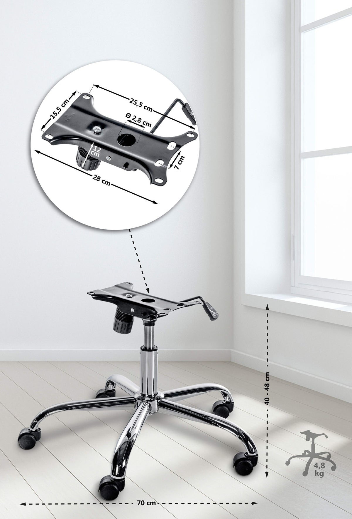 Universeel bureaustoel frame chroom chrom