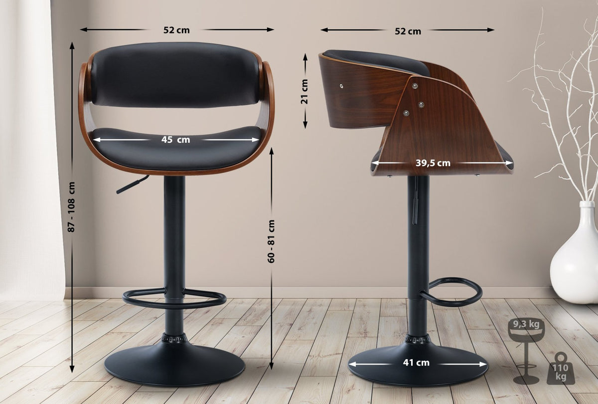 Barkruk Portmore Kunstleer walnoot/zwart,zwart walnuss/schwarz