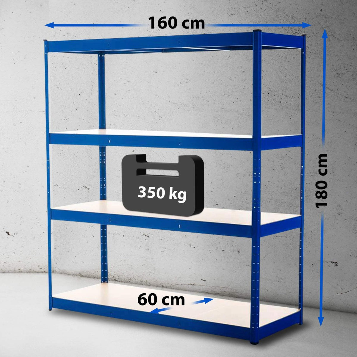 Metalen zwaarlast stelling 160x60x180 cm blauw blau