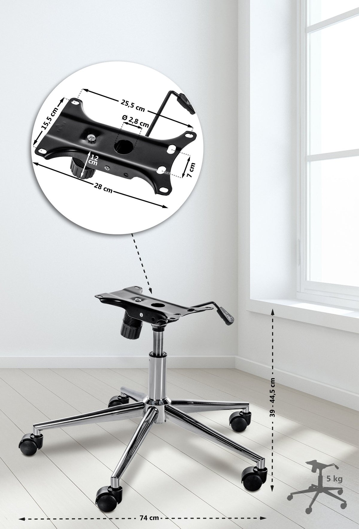 Vervangend frame voor bureaustoelen chroom chrom
