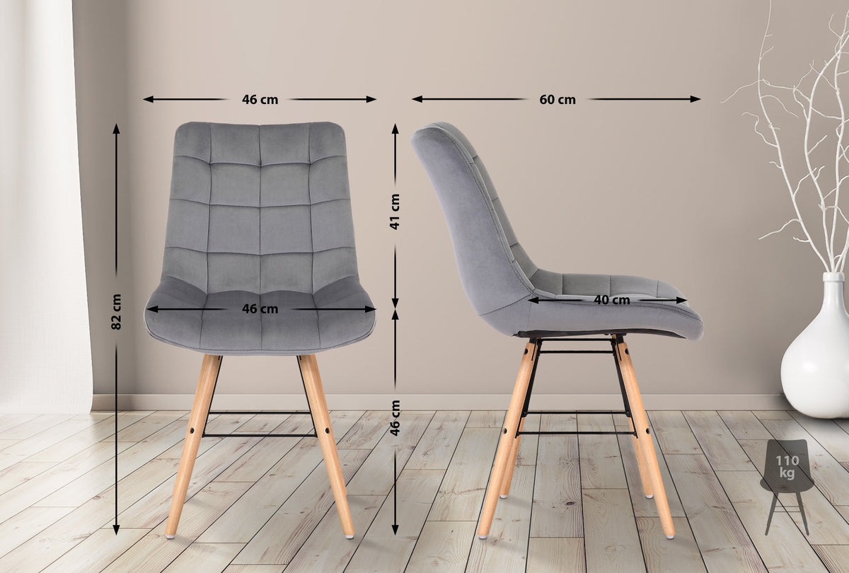 Set van 2 eetkamerstoelen Leni Fluweel grijs grau