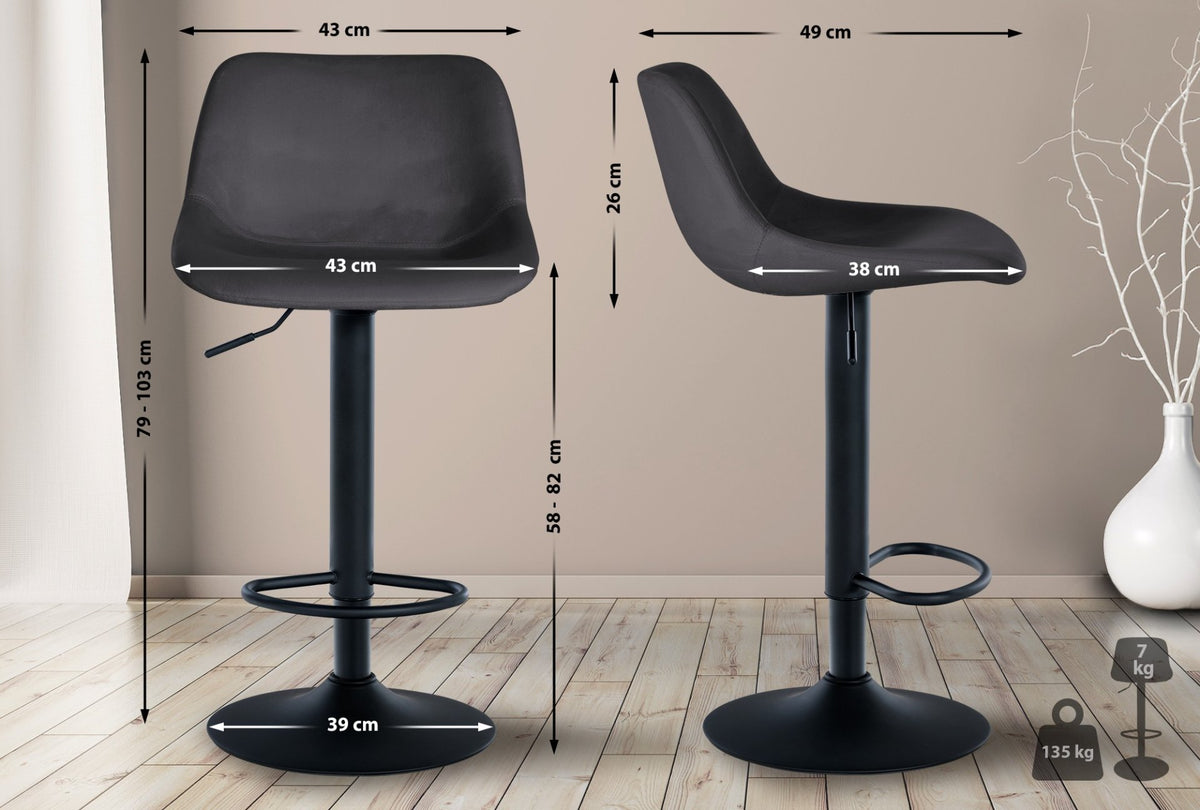 Set van 2 barkrukken Loft donkergrijs,Fluweel dunkelgrau