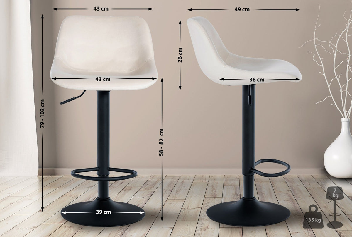 Set van 2 barkrukken Loft creme,Fluweel creme
