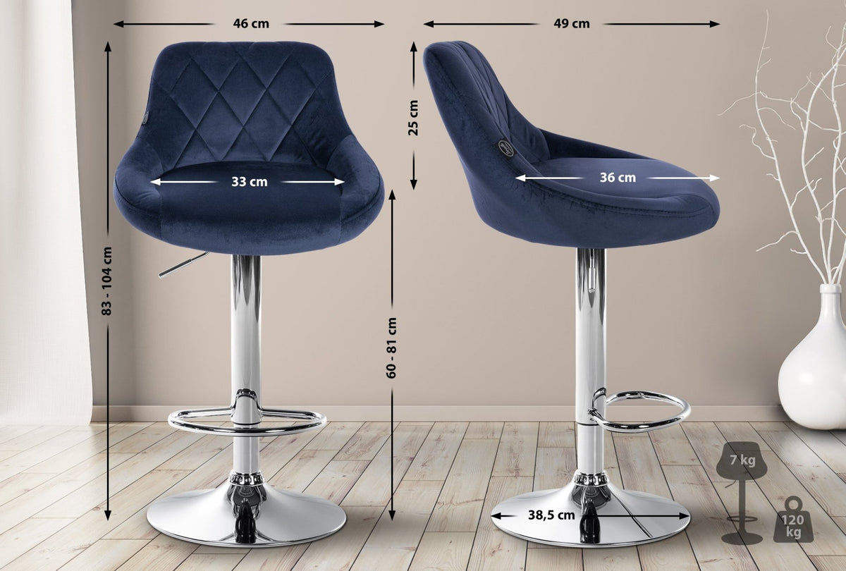 Barkruk Lazio fluweel blauw,chroom blau