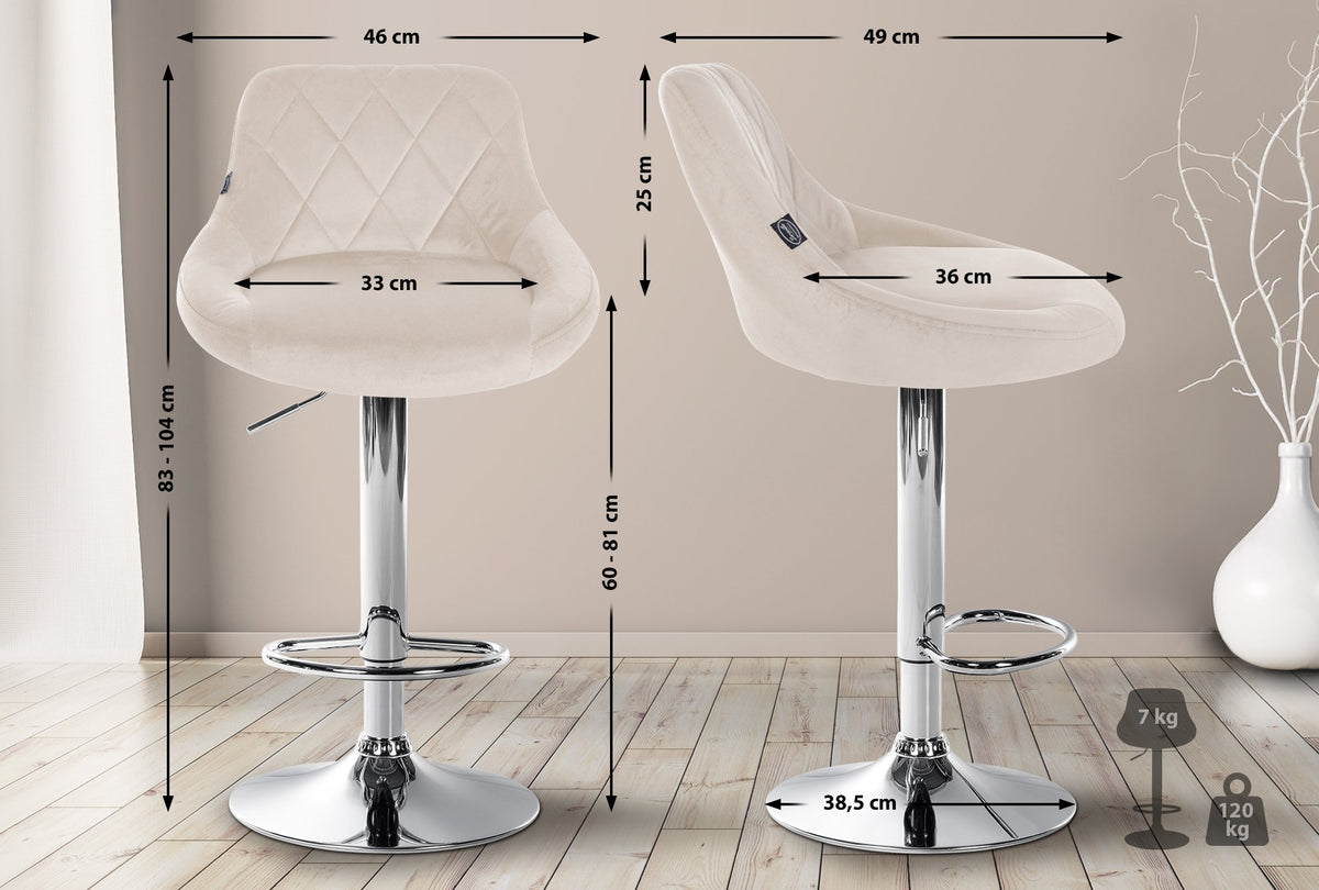 Barkruk Lazio fluweel creme,chroom creme