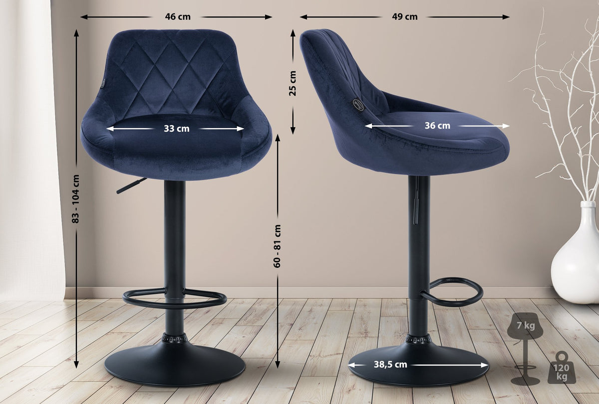 Barkruk Lazio fluweel blauw,zwart blau