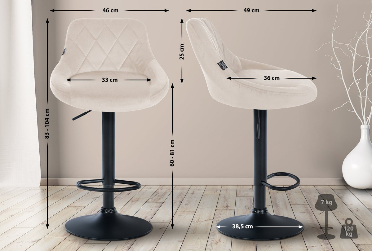 Barkruk Lazio fluweel creme,zwart creme