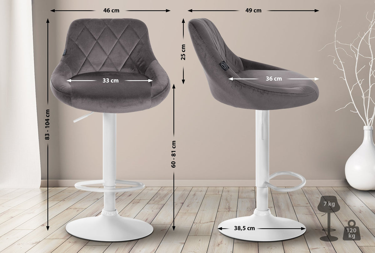 Barkruk Lazio fluweel grijs,wit grau