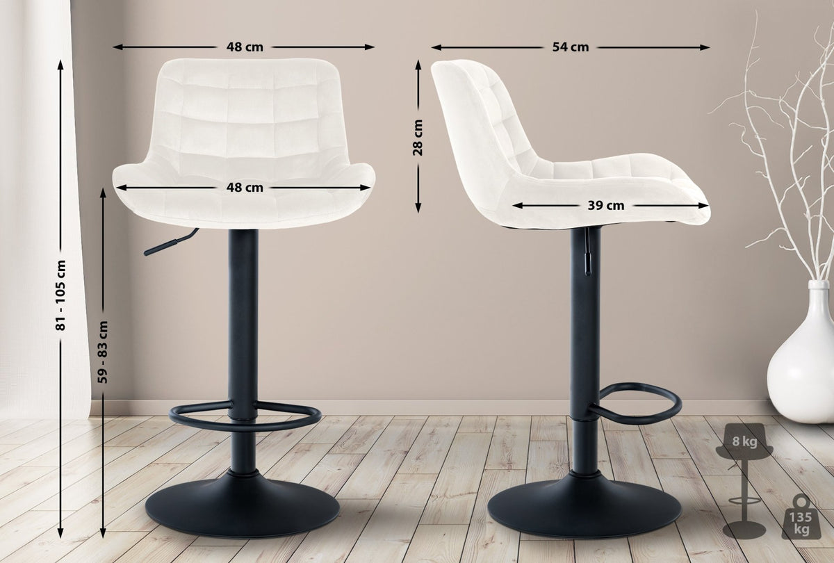 Set van 2 barkrukken Tover creme,Fluweel creme