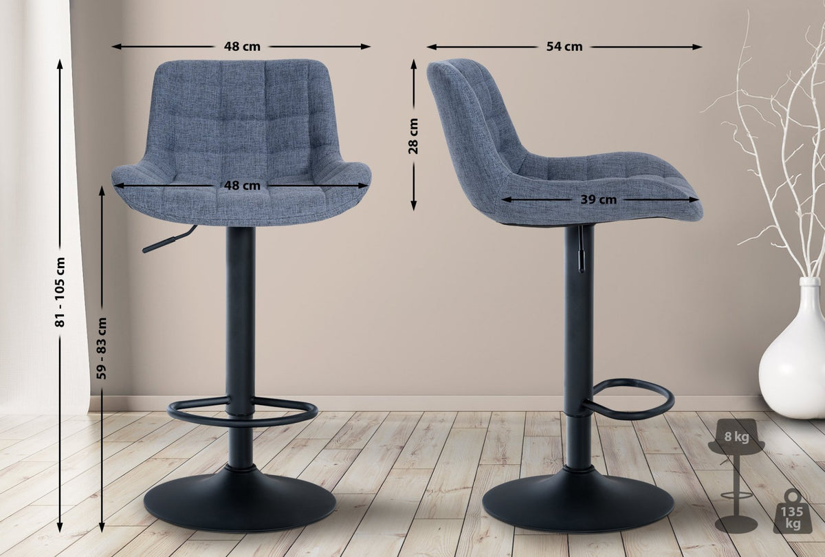 Set van 2 barkrukken Tover blauw,Stof blau