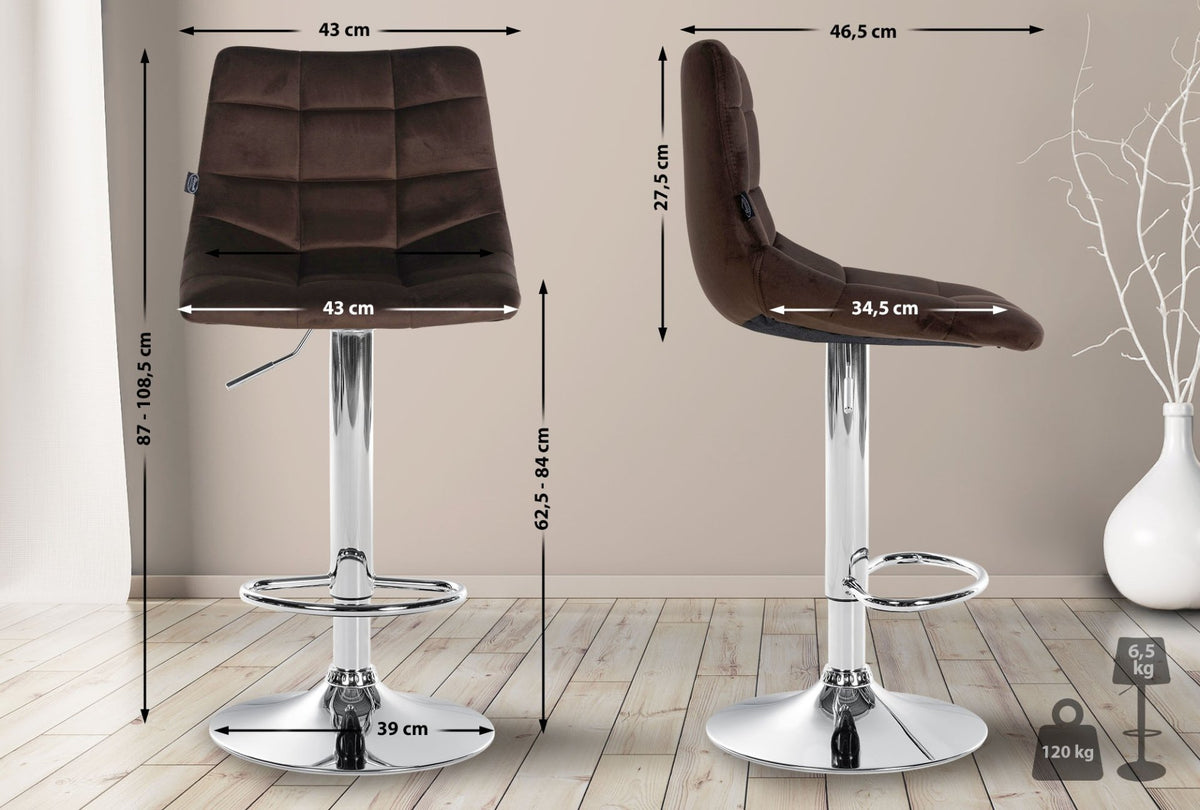 Set van 2 barkrukken Jerry Fluweel bruin,chroom braun