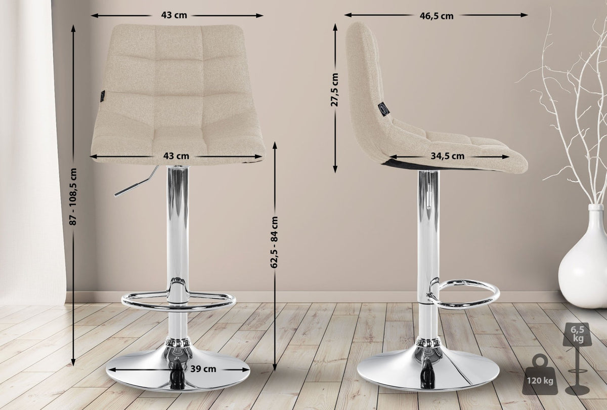 Set van 2 barkrukken Jerry stof creme,chroom creme