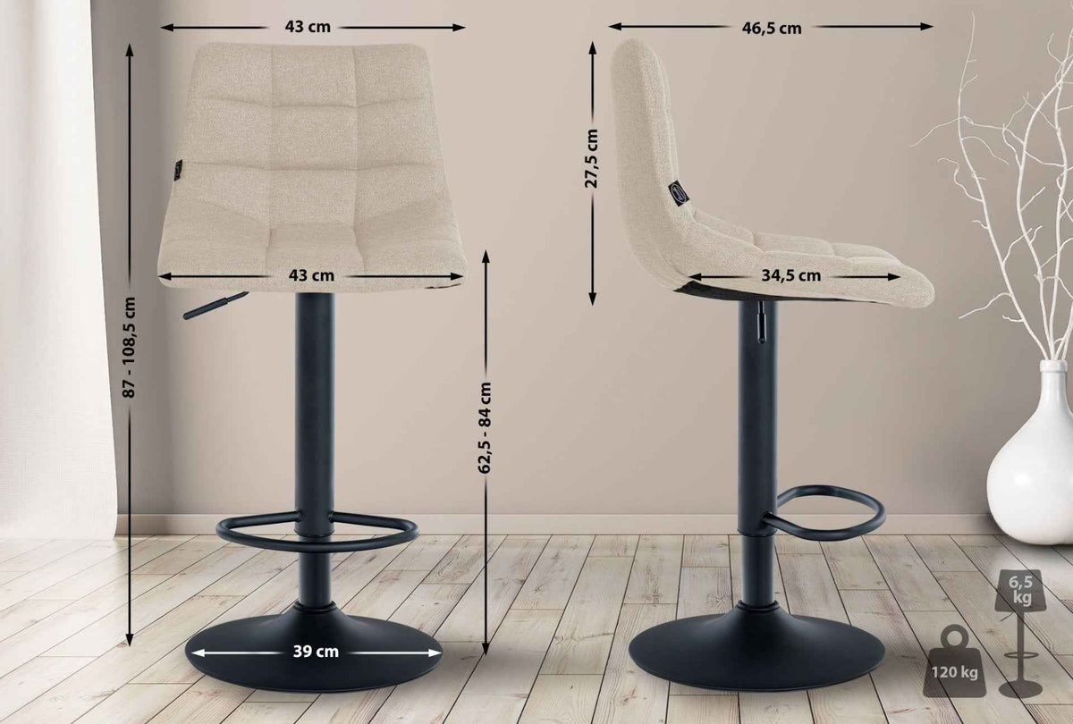 Set van 2 barkrukken Jerry stof creme,zwart creme