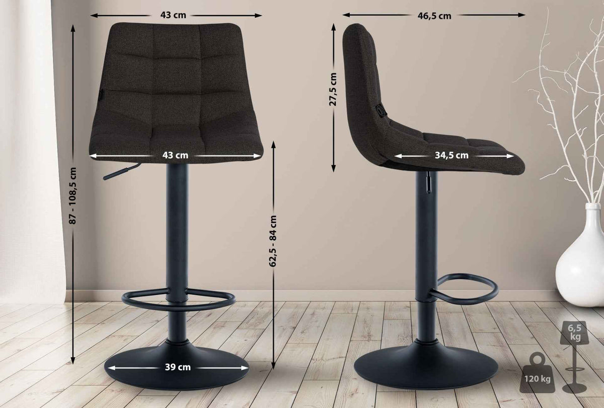 Set van 2 barkrukken Jerry stof zwart,zwart schwarz