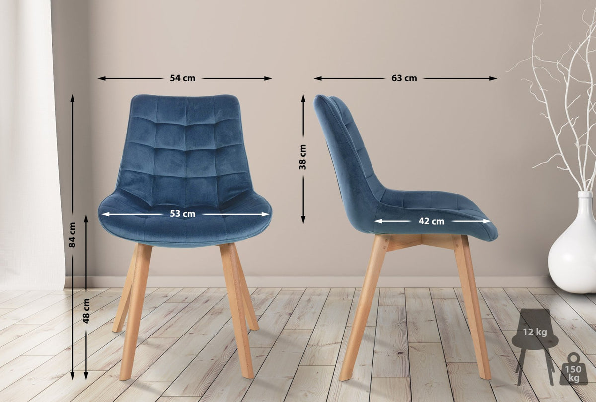 Set van 2 eetkamerstoelen Brook fluweel blauw blau