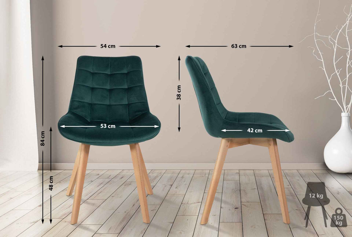 Set van 2 eetkamerstoelen Brook fluweel groen grün