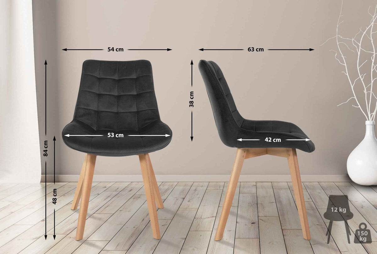 Set van 2 eetkamerstoelen Brook fluweel zwart schwarz