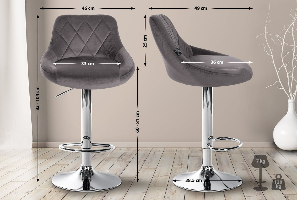 Set van 2 Barkrukken Lazio Fluweel grijs,chroom grau