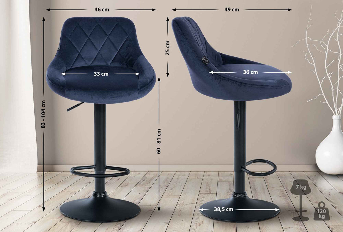 Set van 2 Barkrukken Lazio Fluweel blauw,zwart blau