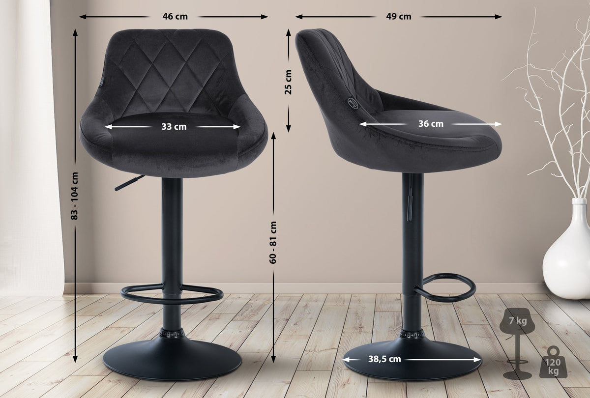 Set van 2 Barkrukken Lazio Fluweel donkergrijs,zwart dunkelgrau