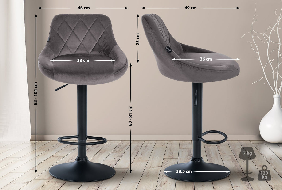Set van 2 Barkrukken Lazio Fluweel grijs,zwart grau