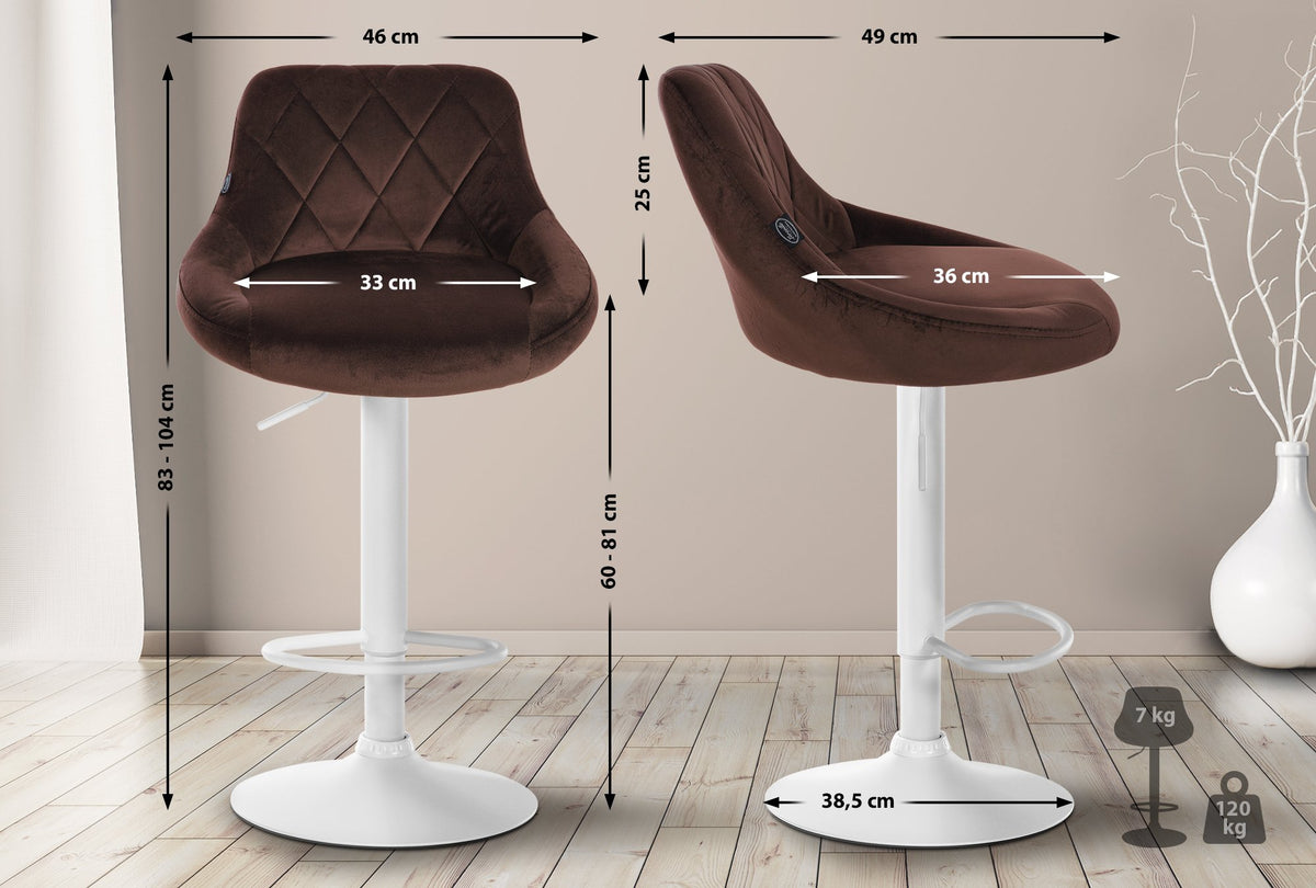 Set van 2 Barkrukken Lazio Fluweel bruin,wit braun