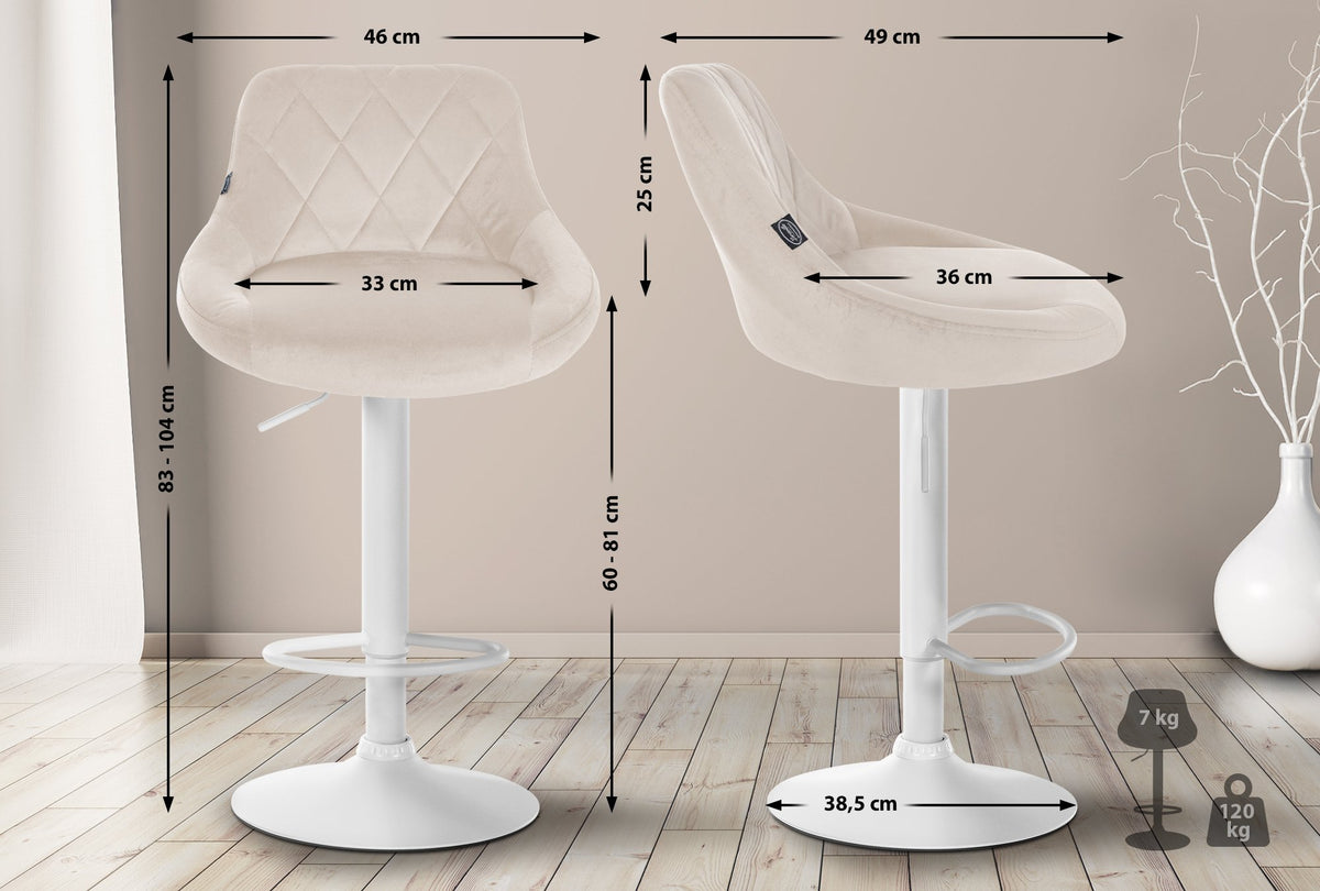 Set van 2 Barkrukken Lazio Fluweel creme,wit creme