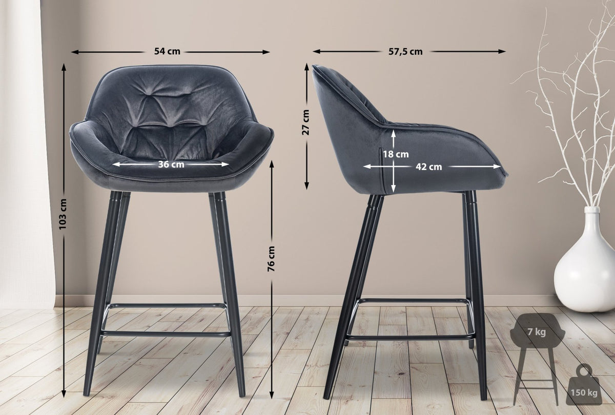 Set van 2 barkrukken Gibson fluweel donkergrijs dunkelgrau