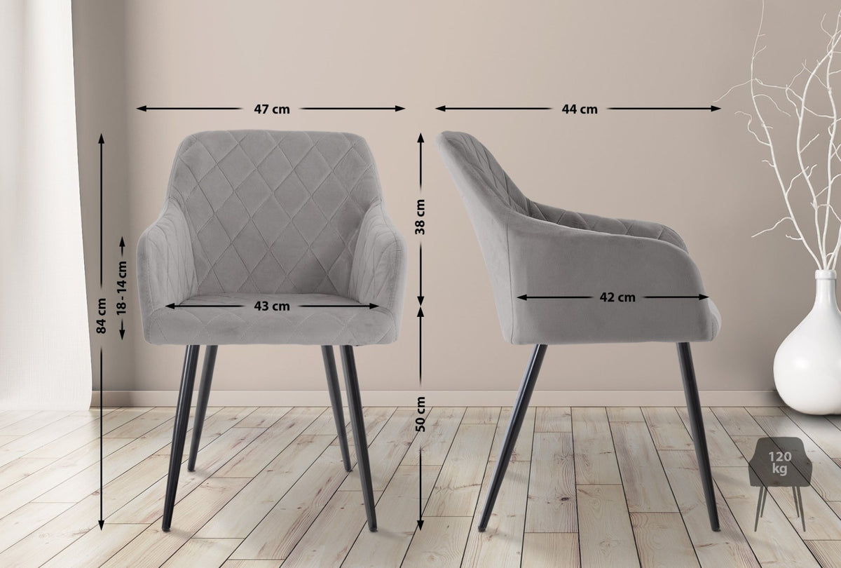 Set van 2 eetkamerstoelen Shila grijs,Fluweel grau