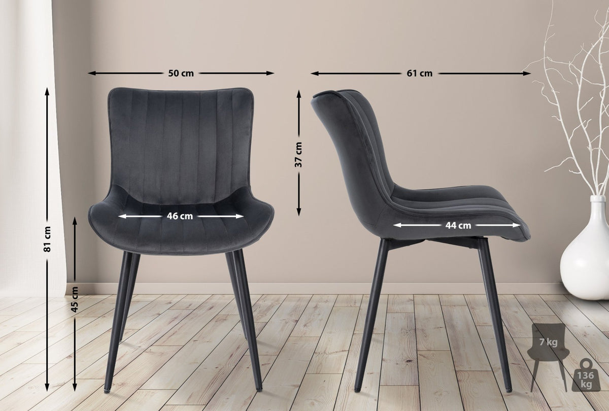 Set van 2 eetkamerstoelen Largo donkergrijs,Fluweel dunkelgrau