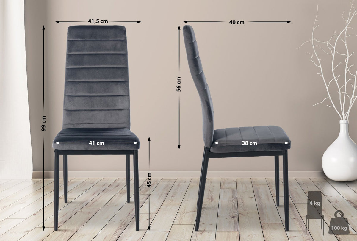 Set van 4 eetkamerstoelen Mayfair grijs,Fluweel grau