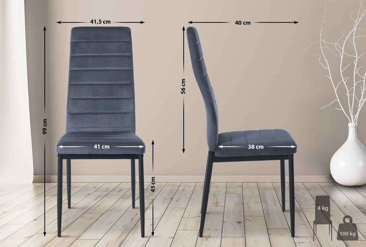 Set van 4 eetkamerstoelen Mayfair licht grijs,Fluweel hellgrau