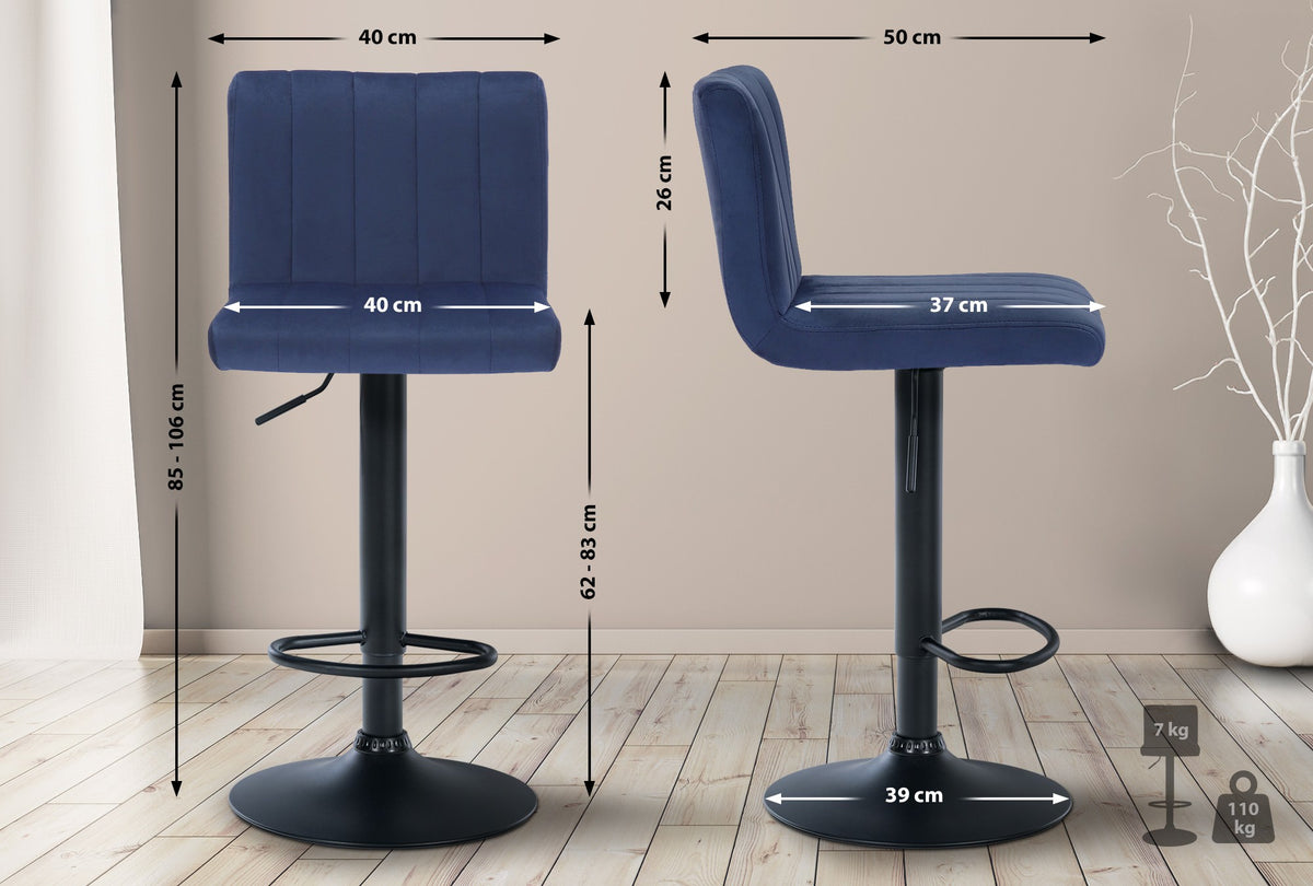Set van 2 Barkrukken Jamie Fluweel blauw blau