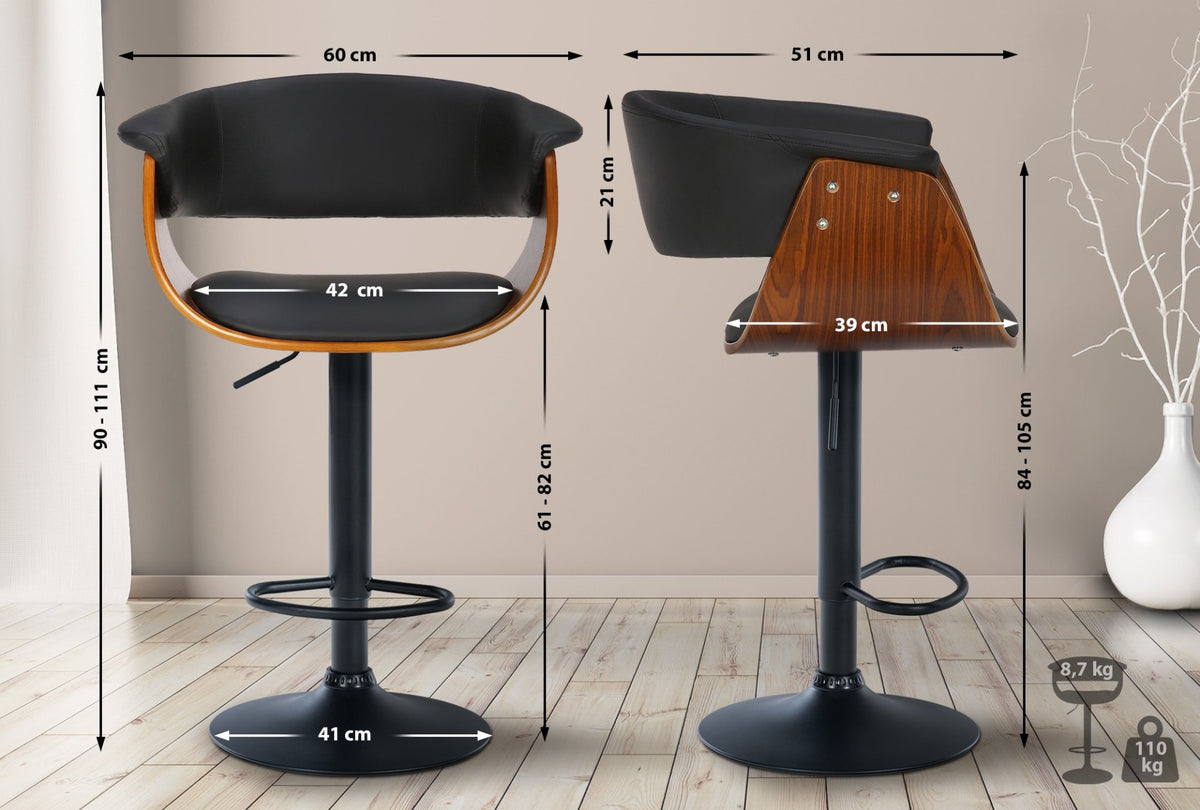 Set van 2 barkrukken Vestal walnoot/zwart,Kunstleer walnuss/schwarz