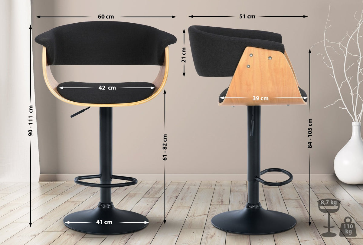 Set van 2 barkrukken Vestal natura/zwart,Stof natura/schwarz