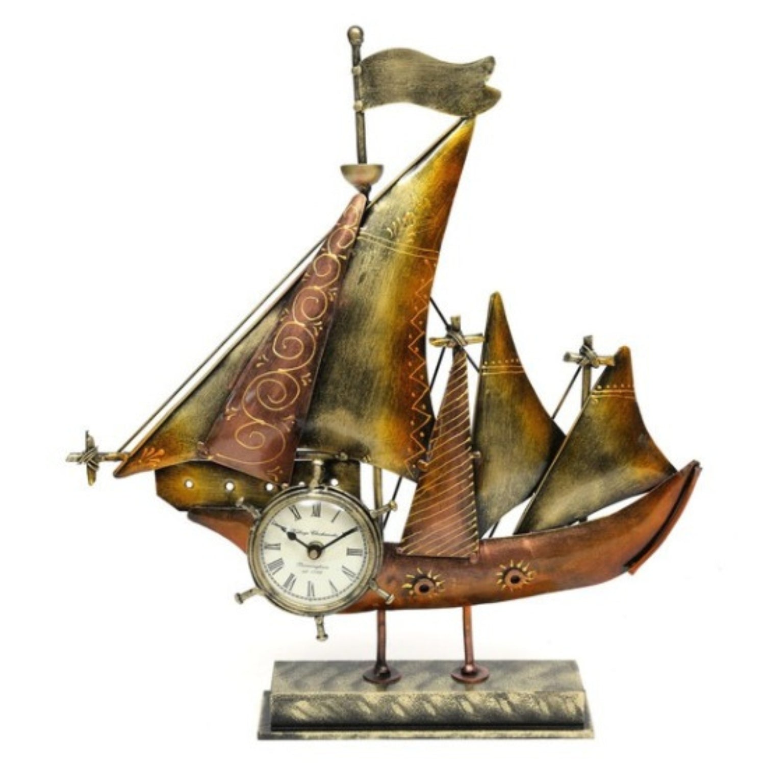 Aashly Metalen Tafelklok Zeilboot – Vintage Maritieme Woondecoratie