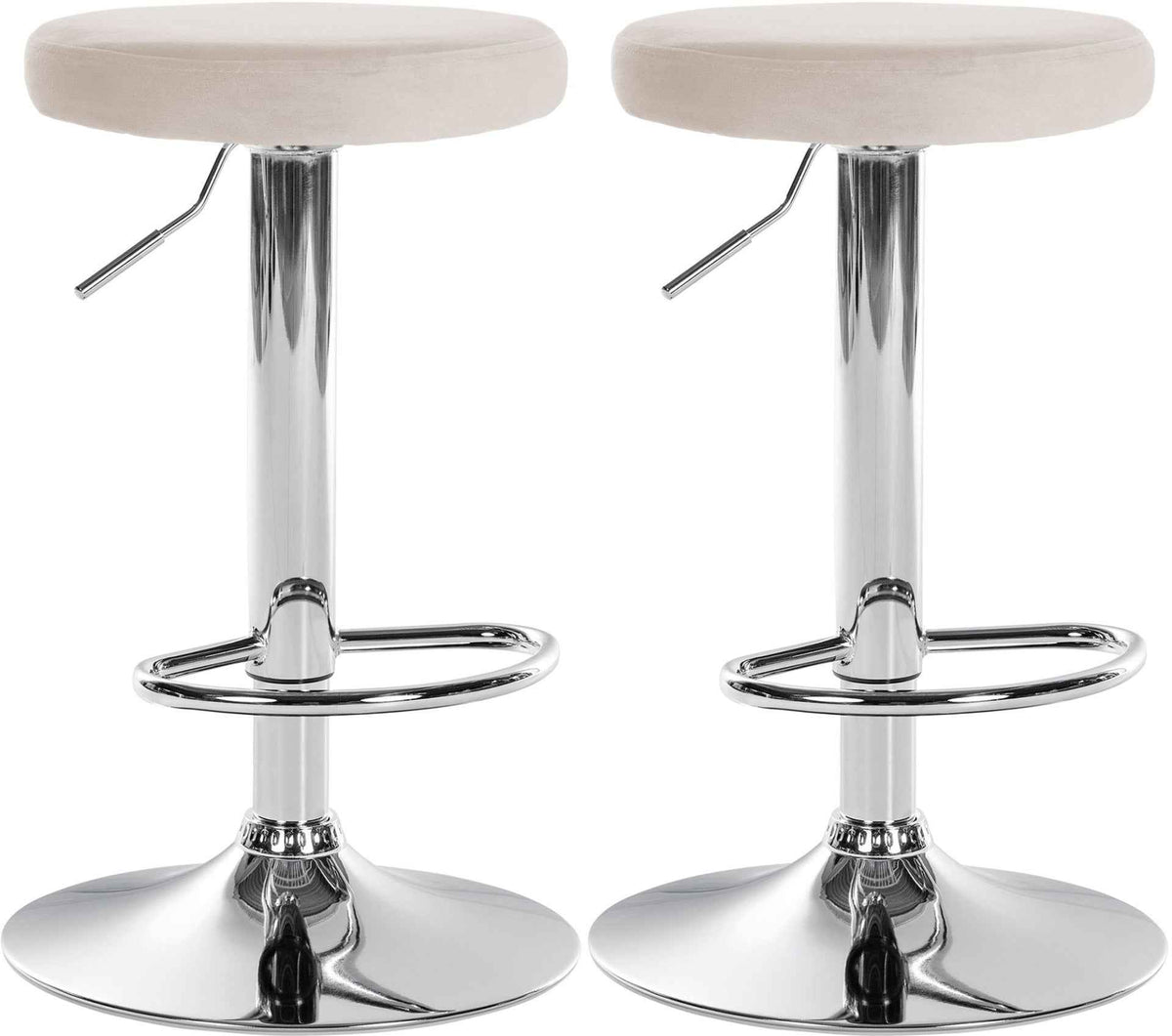 Set van 2 barkrukken Ponte fluweel creme,Metaal in chroomoptiek creme