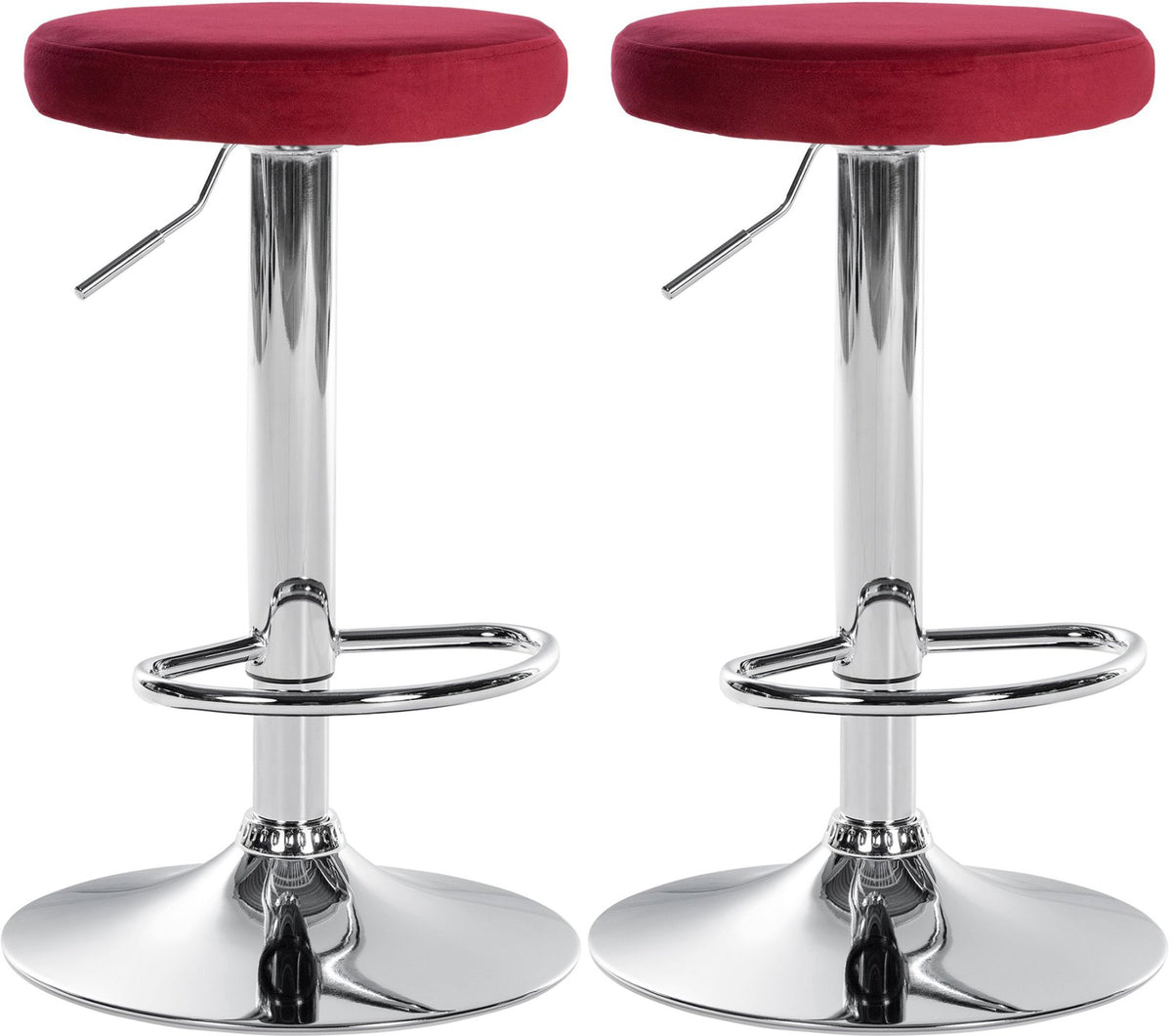 Set van 2 barkrukken Ponte fluweel rood,Metaal in chroomoptiek rot
