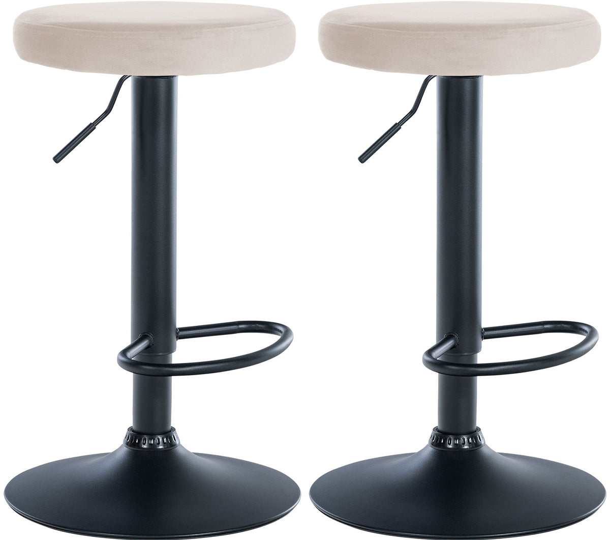 Set van 2 barkrukken Ponte fluweel creme,Metaal mat zwart creme
