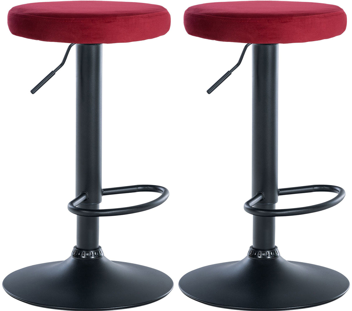 Set van 2 barkrukken Ponte fluweel rood,Metaal mat zwart rot