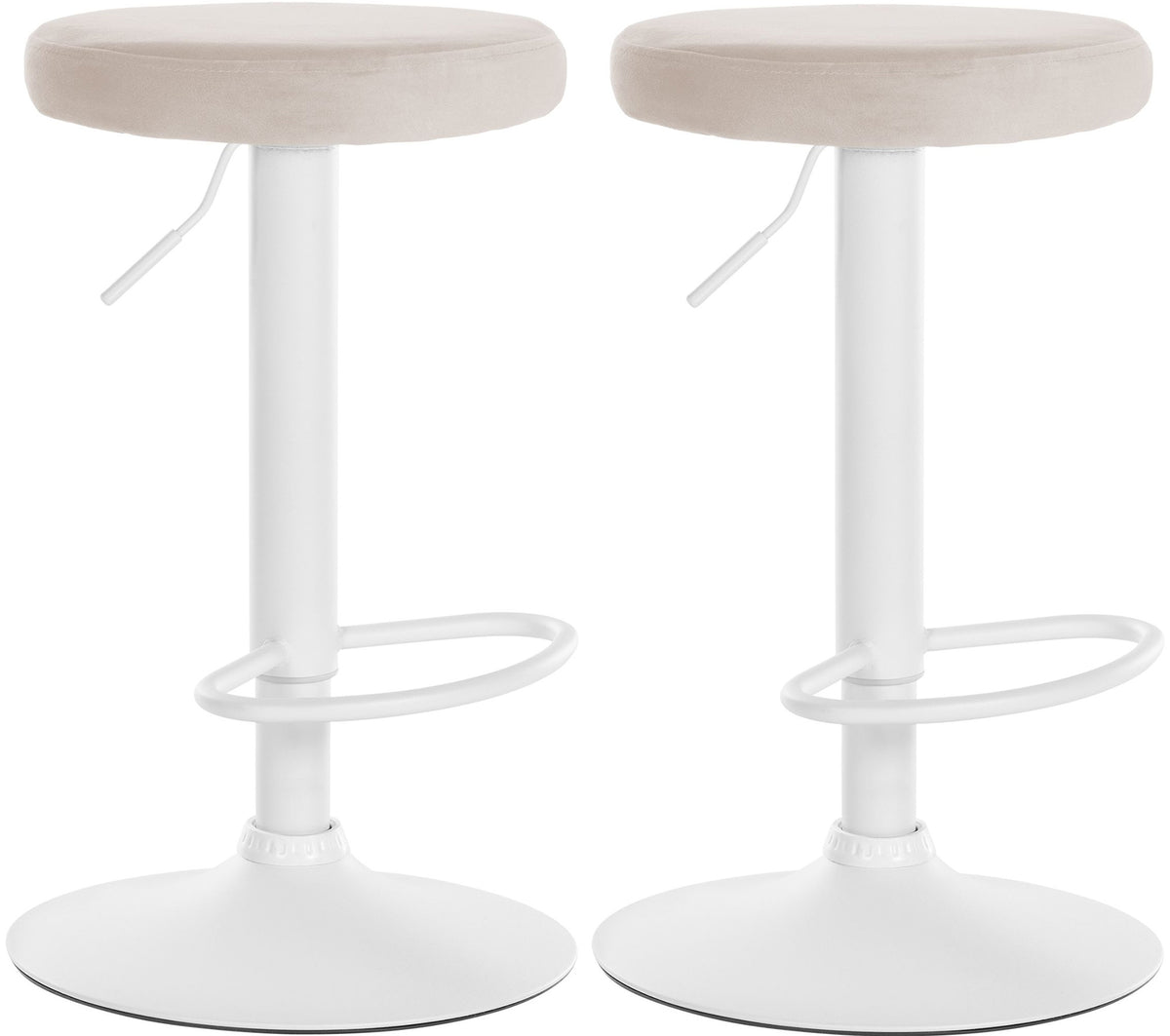 Set van 2 barkrukken Ponte fluweel creme,Metaal mat wit creme